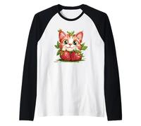 Divertente fragola frutta con gatto viso costume per frutti di bosco Maglia con Maniche Raglan