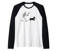 Divertente Francese Che corre con Lo Scheletro di Halloween Maglia con Maniche Raglan