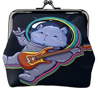 Divertente Galaxy Cat Rock Gioca a chitarra Fibbia Portamonete in pelle Custodia vintage Portamonete Kiss-Lock Mini Portafogli per donne Ragazze