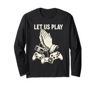 Divertente Gamer Gioco di Parole Mani in Preghiera Videogioco Umorismo Retro Console Maglia a Manica