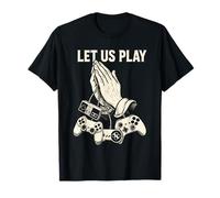 Divertente Gamer Gioco di Parole Mani in Preghiera Videogioco Umorismo Retro Console Maglietta