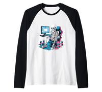 Divertente Gamer Skeleton Gaming Chair Video Game Energy Drink Maglia con Maniche Raglan