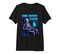 Divertente Gamer Skeleton Gaming Console Meme Chair One More Game Maglietta Premium
