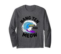 Divertente gattino Hang Ten and Meow per mamme e papà Maglia a Manica