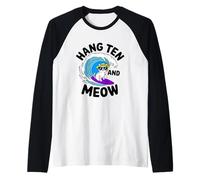 Divertente gattino Hang Ten and Meow per mamme e papà Maglia con Maniche Raglan