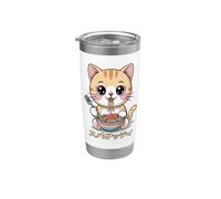 Divertente gattino Kawaii che mangia spaghetti Bicchiere termico in acciaio inox doppia parete