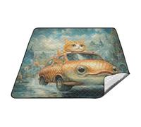 Divertente gatto a forma di pesce auto impermeabile coperta da campeggio impermeabile prato spiaggia coperta da picnic per coppie di famiglia regalo cobijas para la playa