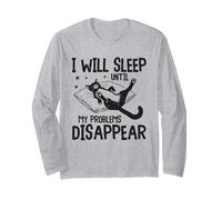 Divertente Gatto Addormentato, dormirò Fino a Quando i Miei Problemi Non scompariranno Maglia a Manica