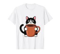 Divertente Gatto Amante del caffè Carino Kitty Tazza mattutina Caffeina Maglietta