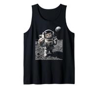 Divertente Gatto Astronauta Luna Atterraggio Victory Selfie con Terra Canotta