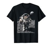 Divertente Gatto Astronauta Luna Atterraggio Victory Selfie con Terra Maglietta