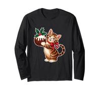 Divertente Gatto Carino con Pudding Figgy Natale Maglia a Manica
