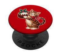 Divertente gatto carino con pudding Figgy Natale PopSockets PopGrip Adesivo