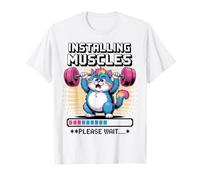 Divertente Gatto Carino Sollevamento Pesi Palestra Allenamento Installazione Muscoli Maglietta
