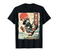Divertente Gatto Che cavalca Il Gatto Giapponese Ukiyo-e Art Samurai Maglietta