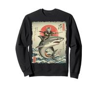 Divertente Gatto Che cavalca Lo squalo Giapponese Ukiyo-e Art Samurai Cat Felpa