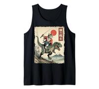 Divertente Gatto Che cavalca T-Rex Giapponese Ukiyo-e Art Samurai Cat Canotta