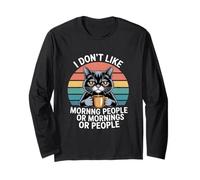Divertente Gatto Che Dice Che Non Mi Piace Mattina Donne Uomini Maglia a Manica