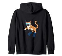 Divertente Gatto Che Fa Snorkeling con Disegno di Cartoni Animati Carino subacqueo Felpa con Cappuccio