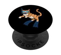 Divertente gatto che fa snorkeling con disegno di cartoni animati carino subacqueo PopSockets PopGrip Adesivo
