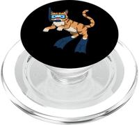 Divertente gatto che fa snorkeling con disegno di cartoni animati carino subacqueo PopSockets PopGrip per MagSafe