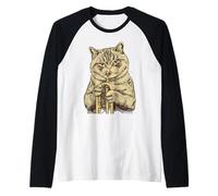 Divertente Gatto Che Gioca a Tromba umoristico Triste Gatti umoristici eccentrici strani Maglia con Maniche Raglan