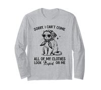 Divertente Gatto Che Indossa Sciarpa e Occhiali Sorry I Can't Come... Maglia a Manica