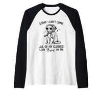 Divertente Gatto Che Indossa Sciarpa e Occhiali Sorry I Can't Come... Maglia con Maniche Raglan