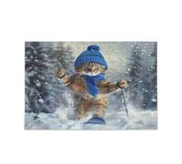 Divertente gatto che scia, puzzle in legno con immagini, 1000 pezzi, puzzle per la famiglia, 75 x 40 cm