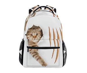 Divertente gatto con foro strappato Scratch zaino impermeabile scuola borsa a tracolla zaino palestra carino gattino animali borsa per computer portatile borsa da viaggio all'aperto per bambini