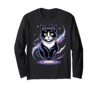 Divertente Gatto Cosmico Galleggiante Spazio Kitty Galaxy Umorismo Donne Uomini Maglia a Manica