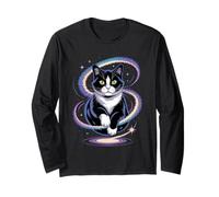 Divertente Gatto Cosmico Galleggiante Spazio Kitty Galaxy Umorismo Donne Uomini Maglia a Manica