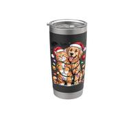 Divertente gatto e cane di Natale con cappelli di Babbo Natale Bicchiere termico in acciaio inox doppia parete
