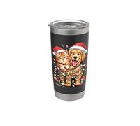 Divertente gatto e cane di Natale con cappelli di Babbo Natale Bicchiere termico in acciaio inox doppia parete