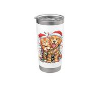Divertente gatto e cane di Natale con cappelli di Babbo Natale Bicchiere termico in acciaio inox doppia parete