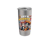 Divertente gatto e cane Sugar Skull Let's Fiesta Día los Muertos Bicchiere termico in acciaio inox doppia parete