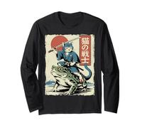 Divertente Gatto Equitazione Rana Giapponese Ukiyo-e Art Toad Samurai Cat Maglia a Manica