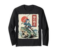 Divertente Gatto Equitazione Rana Giapponese Ukiyo-e Art Toad Samurai Cat Maglia a Manica