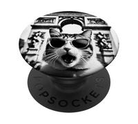 Divertente gatto francese che indossa sfumature all'arco di trionfo a Parigi PopSockets PopGrip Adesivo