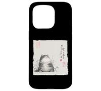 Divertente gatto grasso giapponese Zen Buddha Chonky Cat Pittura Custodia per iPhone 15 Pro