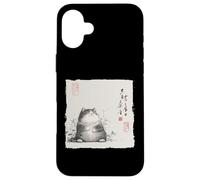 Divertente gatto grasso giapponese Zen Buddha Chonky Cat Pittura Custodia per iPhone 16 Plus