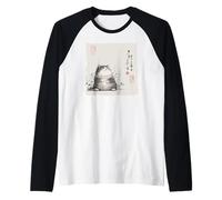 Divertente gatto grasso giapponese Zen Buddha Chonky Cat Pittura Maglia con Maniche Raglan