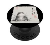 Divertente gatto grasso giapponese Zen Buddha Chonky Cat Pittura PopSockets PopGrip Adesivo