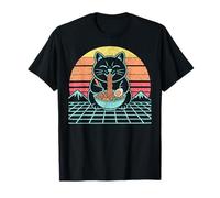 Divertente Gatto Grasso Ramen Retro Synthwave Neko Kawaii Anime Cat Maglietta