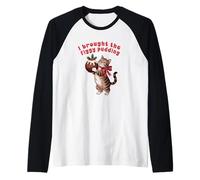 Divertente Gatto I Brought The Figgy Pudding Natale Maglia con Maniche Raglan