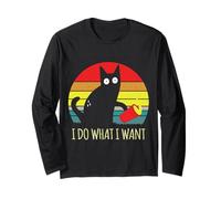 Divertente Gatto I Do What I Want Cat Regalo Vintage Tramonto Maglia a Manica