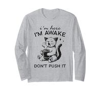 Divertente Gatto I'm Awake Don't Push It caffè Umorismo mattutino Maglia a Manica