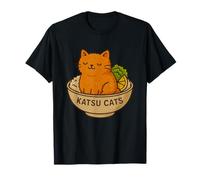 Divertente Gatto Katsu Pollo Grafica Tee Carino Anime Gatto Cibo Gioco di Parole Maglietta