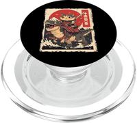 Divertente gatto kawaii che cavalca T-Rex arte giapponese Samurai Cat PopSockets PopGrip per MagSafe