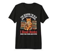 Divertente Gatto Lettura Libri Saggio Vecchio Topo di Biblioteca Maglietta Premium